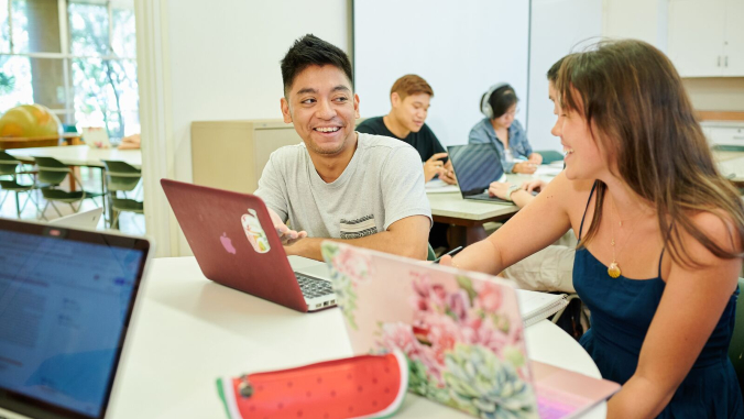 two students talking