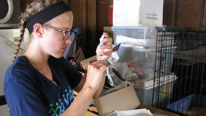 student preparing to administer vaccine