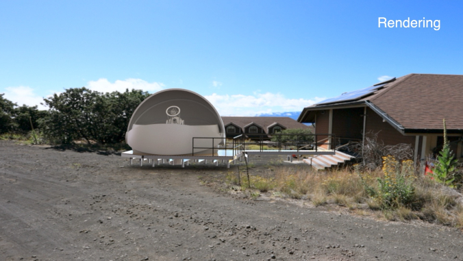 render of telescope at site