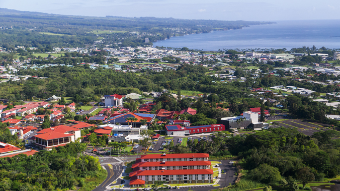 aerial shot over U H Hilo