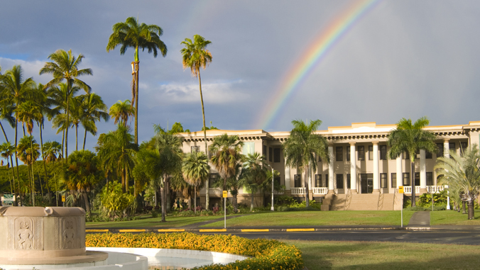 rainbow over Hawaii Hall at UH Manoa