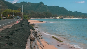 beach on oahu with seawall