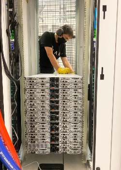 man installing computer equipment