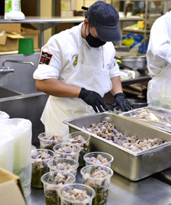 culinary student prepping meal
