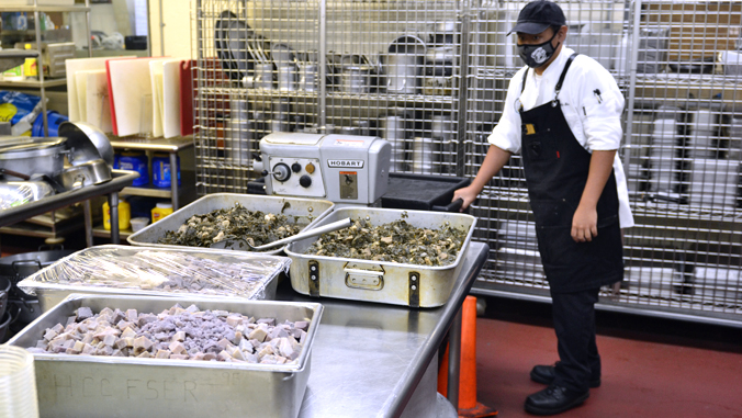 culinary student prepping meal
