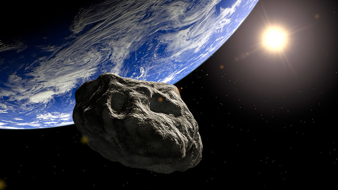 illustration of an asteroid approaching Earth