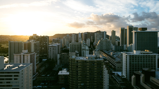 buildings in Waikiki with Diamond Head in background