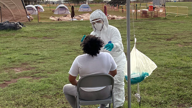 omori tests a patient for covid