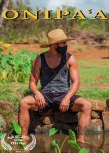 person sitting on bench in the middle of a taro patch