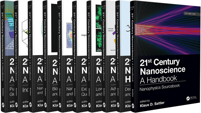 ten books on nanoscience lined up back to back