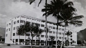 Black and white photo of Snyder Hall