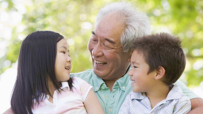 grandfather with two grandchildren