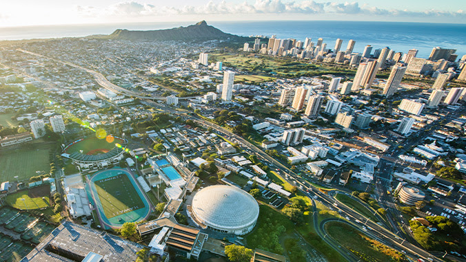 Aerial view of U H Manoa campus