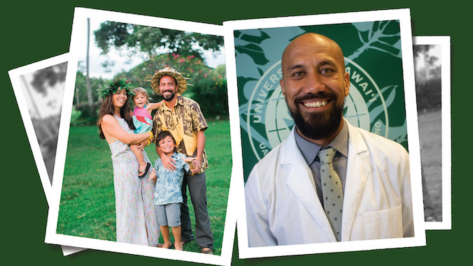 collage of kamuela andrade and family