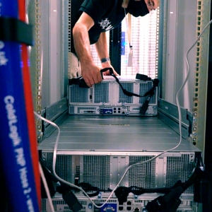 person working with computer equipment