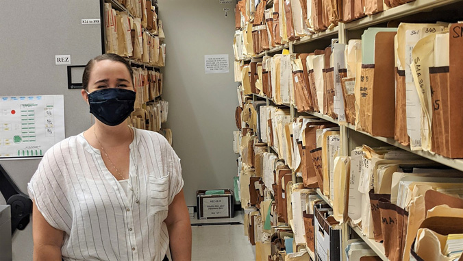 Student with files