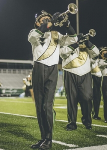 trumpet players marching