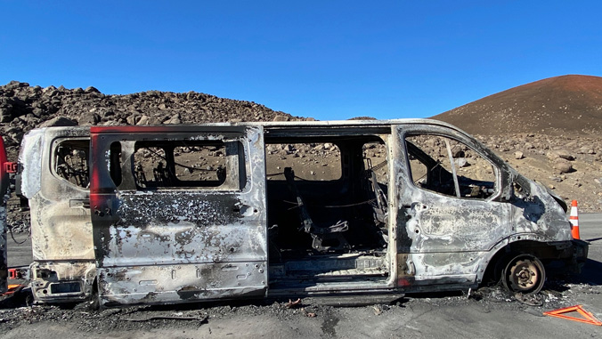 Burned out van