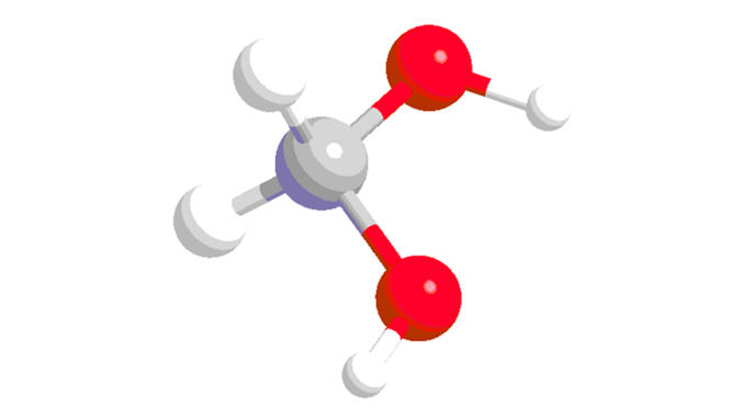 molecule with red and white bands
