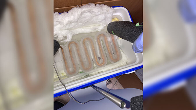 coils and ice in a cooler