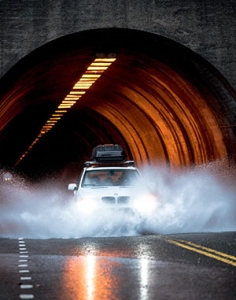 car driving through water