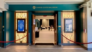 green entrance of ballroom