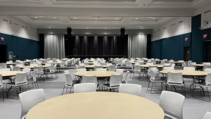 chairs and tables in a ballroom