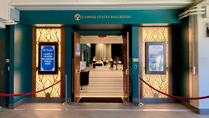 green entrance of ballroom
