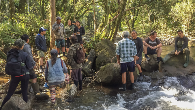 people working in a stream