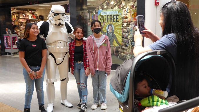 Keiki posing with a storm trooper