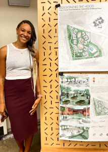 girl standing by poster