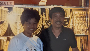 two people smiling