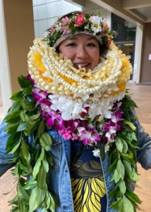 woman wearing leis