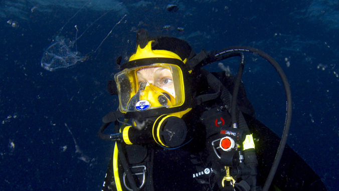 diver with jellyfish