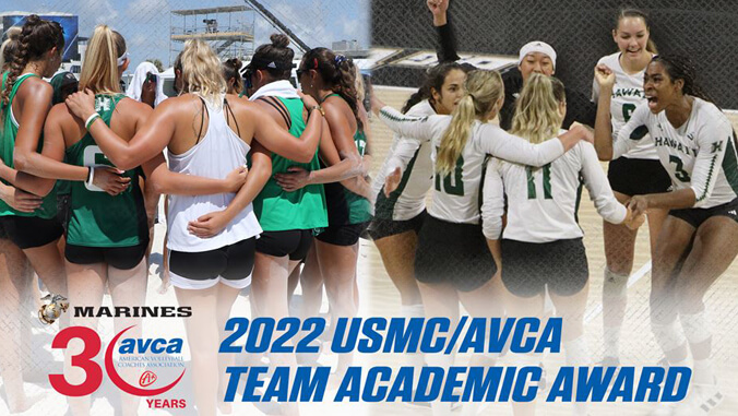 U H Rainbow Wahine 2022 U S M C/A V C A Team Academic Award