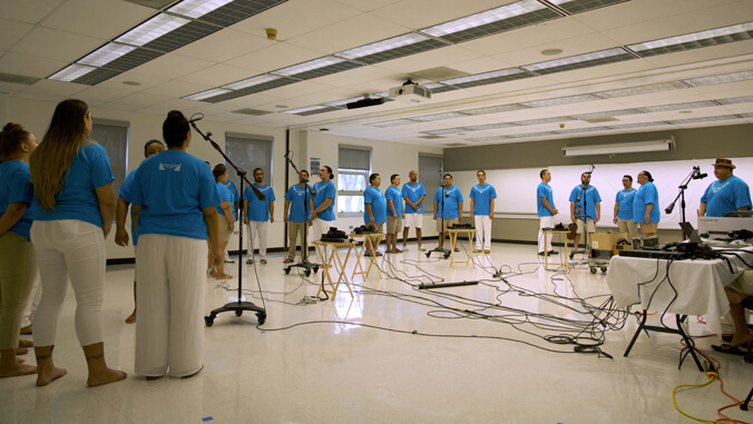 people recording a song