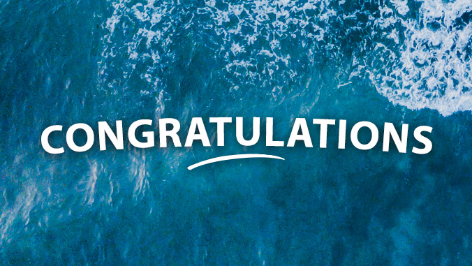 word "Congratulations" over ocean photo