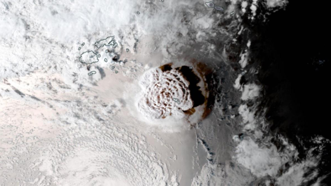 satellite image of volcanic eruption