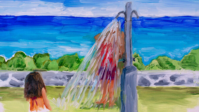 Painted illustration of a beach shower