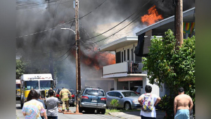 photo of a building on fire