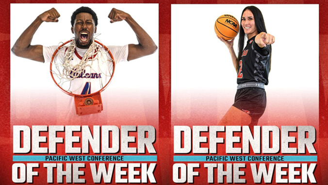 U H Hilo basketball players PacWest Defenders of the Week