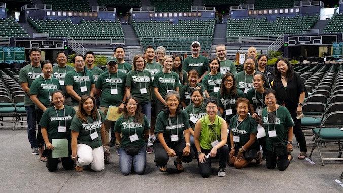 group photo of volunteers and staff