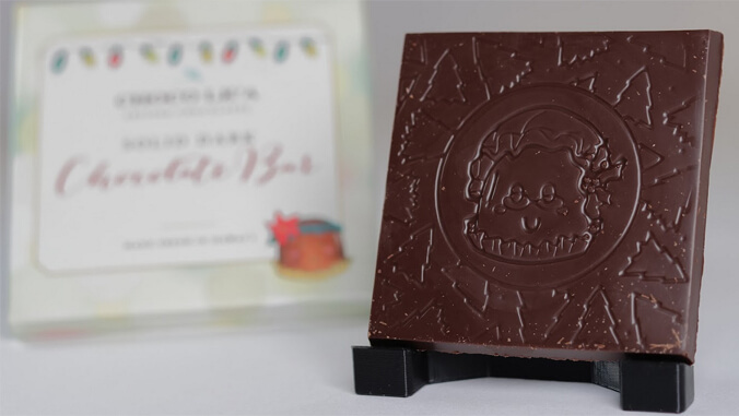 chocolate bar in the shape of Mrs. Claus