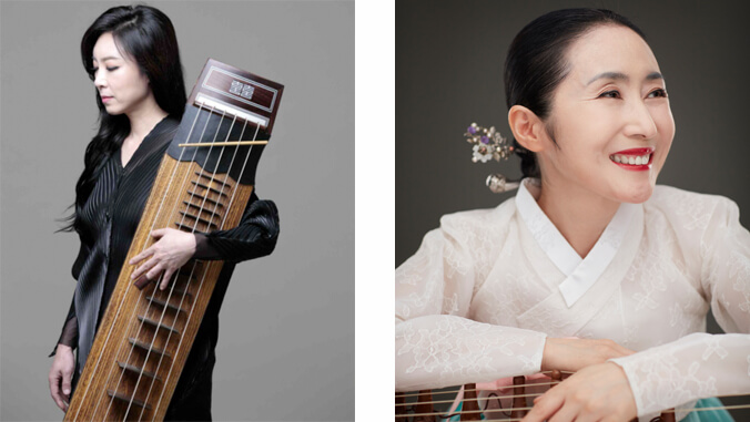 Two Korean women holding their stringed instruments