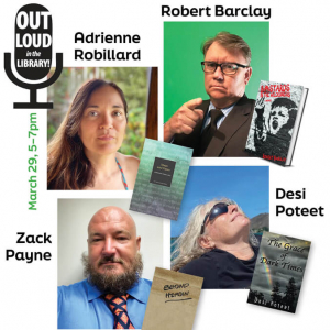 A collage of writer photos and book covers