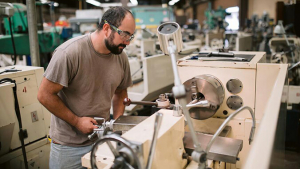man at a machine