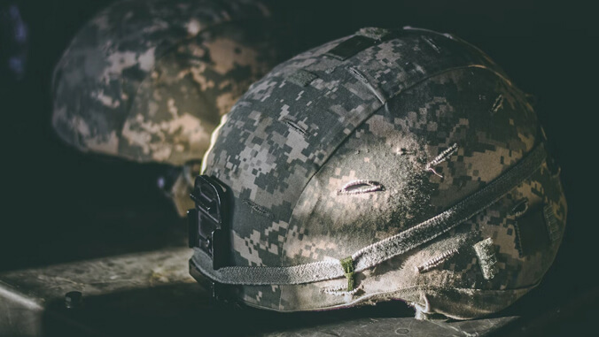 U S military helmet in shadow