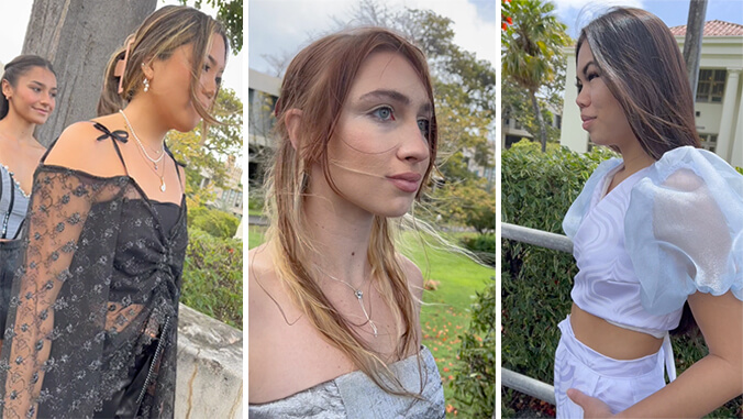 collage of students modeling clothes