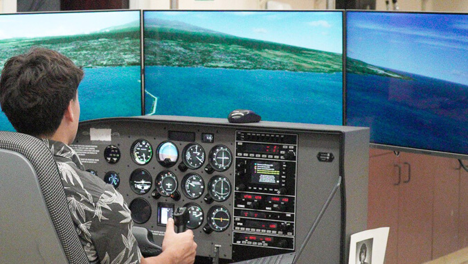 person using flight simulator