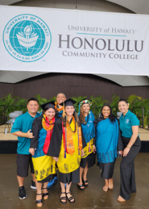 Group of students in front of a Honolulu Community College sign